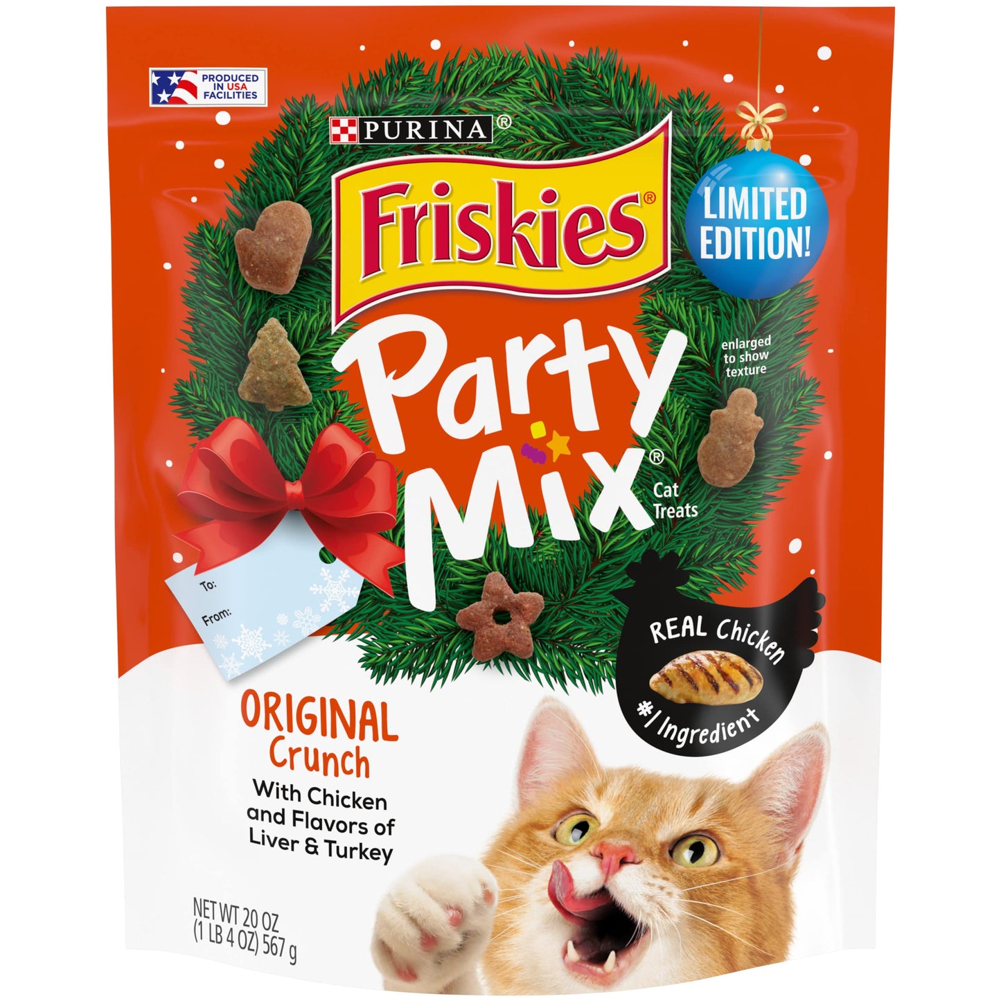 Purina Friskies Made in USA Facilities, Natural Cat Treats, Party Mix Natural Yums Catnip Flavor - 30 oz. Canister