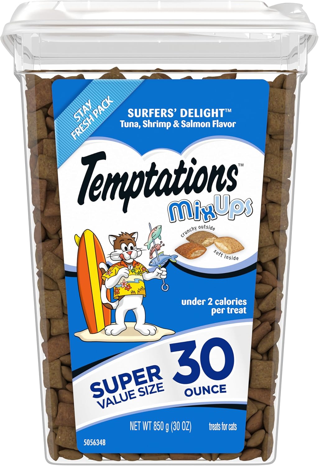 Temptations MixUps Surfer's Delight Flavor Crunchy and Soft Cat Treats, 30 oz. Tub