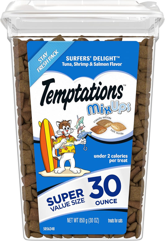 Temptations MixUps Surfer's Delight Flavor Crunchy and Soft Cat Treats, 30 oz. Tub