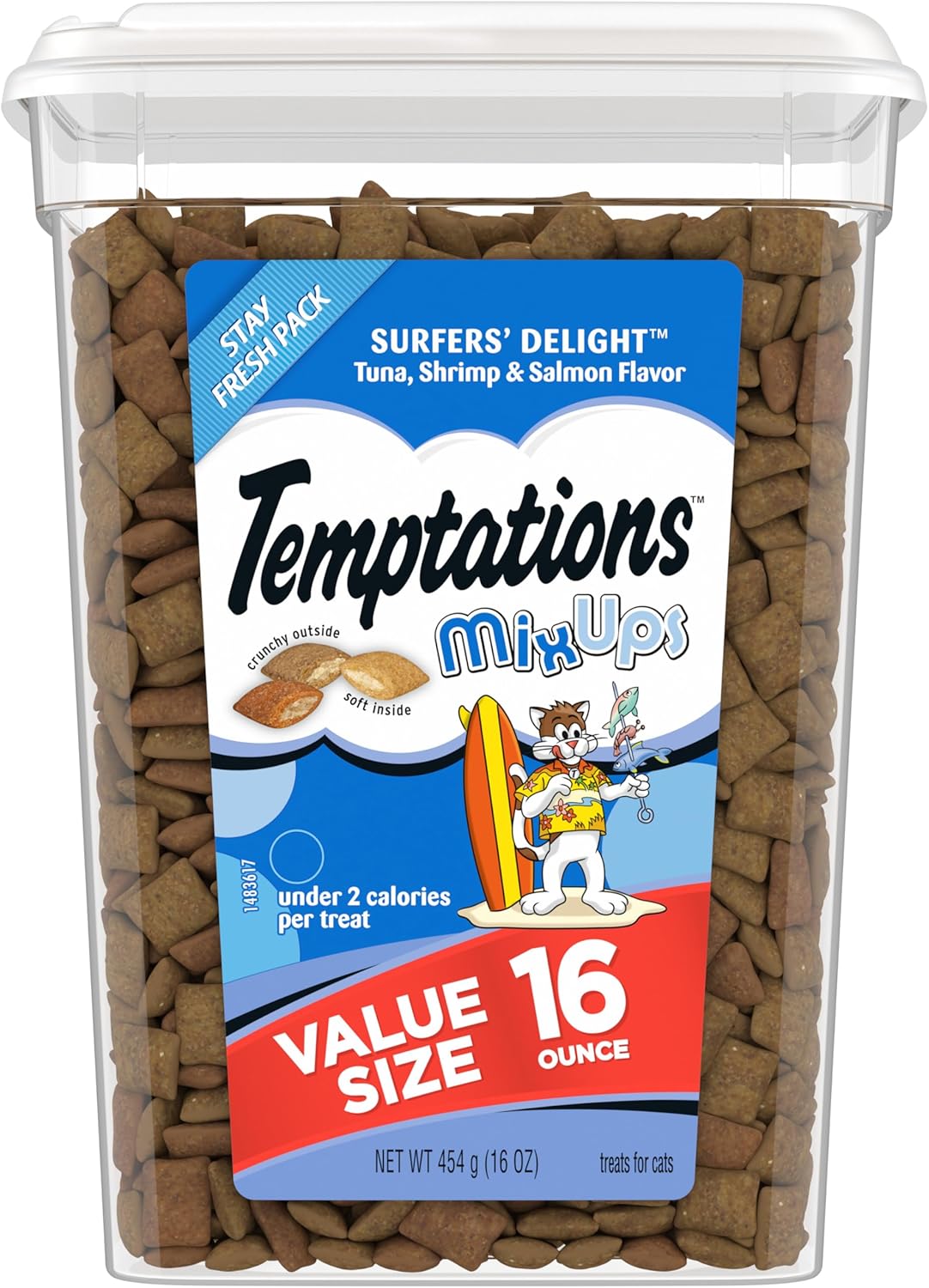 Temptations MixUps Crunchy and Soft Cat Treats Surfer's Delight Flavor, 16 oz. Tub