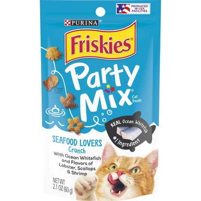 Purina Friskies Cat Treats, Party Mix Seafood Lovers Crunch - (Pack of 6) 6 oz. Pouches