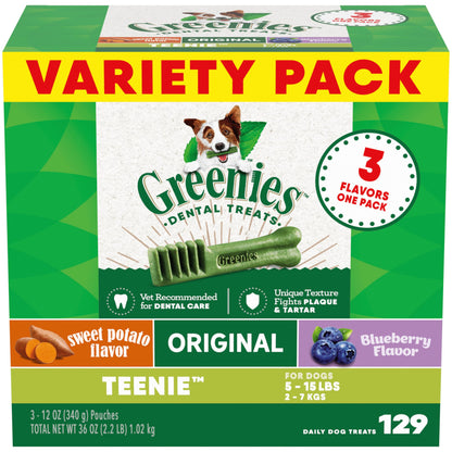 Greenies Teenie Natural Dental Care Dog Treats Blueberry Flavor, 12 oz. Pouch (43 Treats)