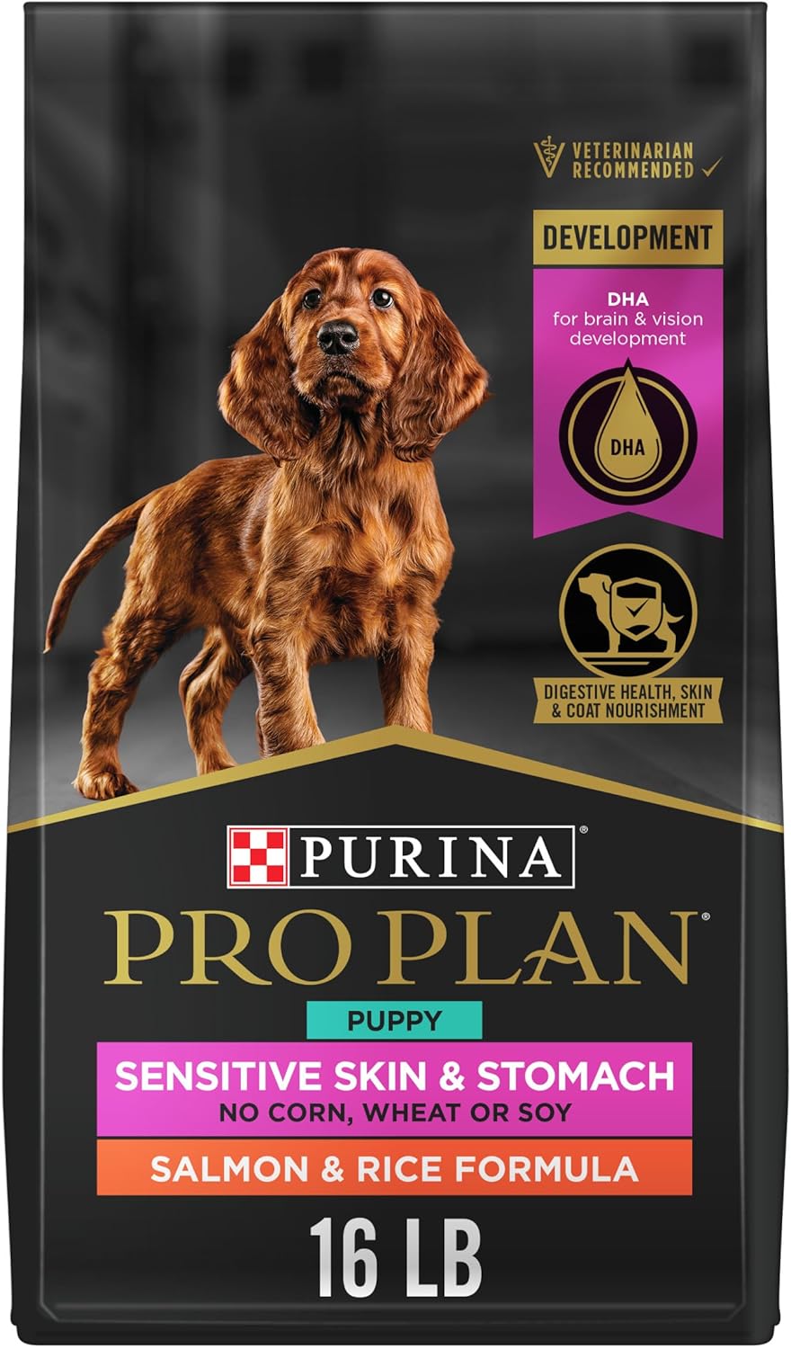 Purina Pro Plan Sensitive Skin and Stomach Dog Food Puppy Salmon and Rice Formula - 16 Lb. Bag