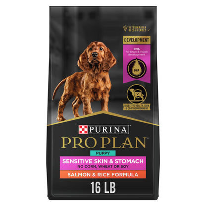 Purina Pro Plan Sensitive Skin and Stomach Dog Food Puppy Salmon and Rice Formula - 16 Lb. Bag