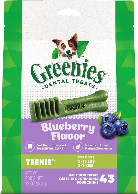 Greenies Teenie Natural Dental Care Dog Treats Blueberry Flavor, 12 oz. Pouch (43 Treats)