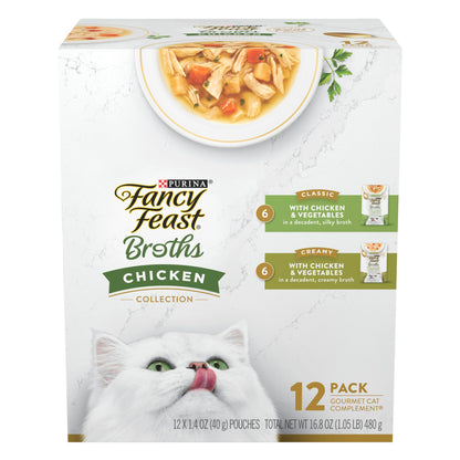 Purina Fancy Feast Lickable Wet Cat Food Broth Topper, Classic With Chicken and Vegetables - (Pack of 16) 1.4 oz. Pouches