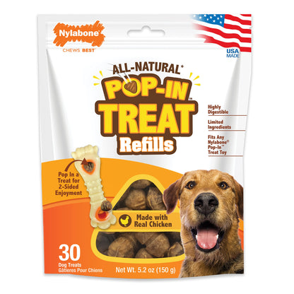 Nylabone Pop-in Treat-Toy Refill Chews, All-Natural Dog Treats for Treat Dispensing Toys, Chicken Flavor, 90 Count