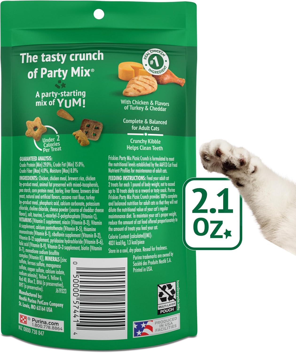 Purina Friskies Cat Treats, Party Mix Picnic Crunch - (Pack of 10) 2.1 oz. Pouches