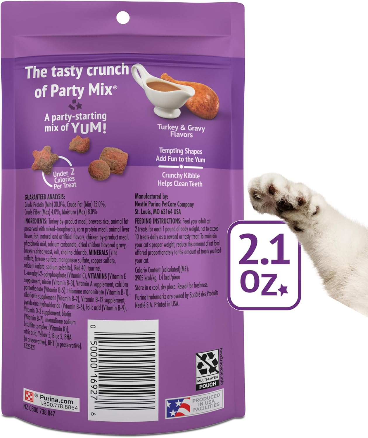 Purina Friskies Cat Treats, Party Mix Gravy-licious Crunch Turkey and Gravy Flavors - (Pack of 10) 2.1 oz. Pouches