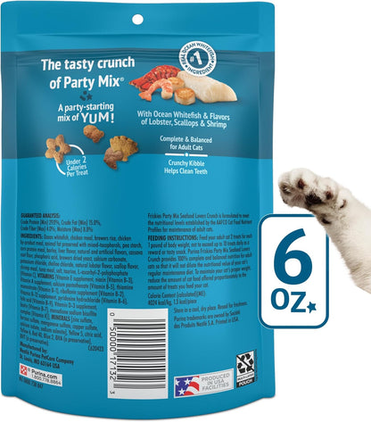 Purina Friskies Cat Treats, Party Mix Seafood Lovers Crunch - (Pack of 6) 6 oz. Pouches