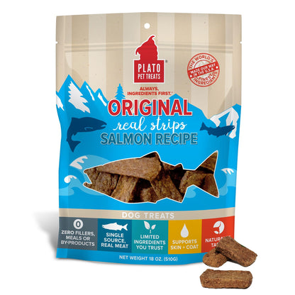 PLATO Turkey Real Strips Natural Dog Treats - Real Meat - Air Dried - Made in the USA - Turkey & Cranberry, 18 ounces