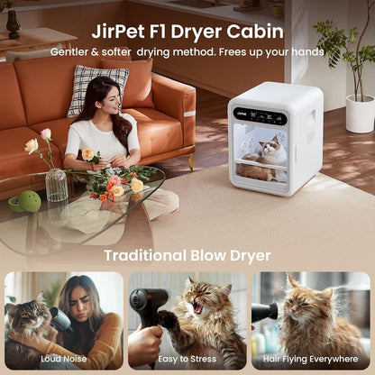 JirPet F1 Professional Pet Dryer Cabin, 75L Extra Large Powerful Cat Dryer Box with Smart Control Humidity & Temp, 40dB Ultra Quiet Hair Dryer for Dogs, Automatic Pet Supplies for Pet Grooming, White