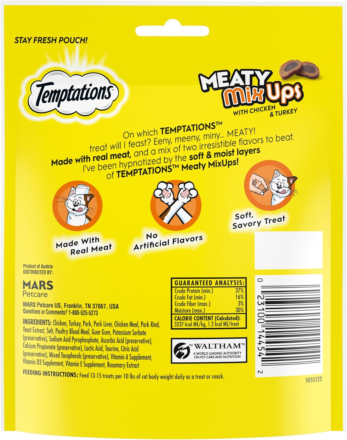 Temptations Meaty MixUps Cat Treats with Chicken & Turkey, 4.12 oz. Pouch