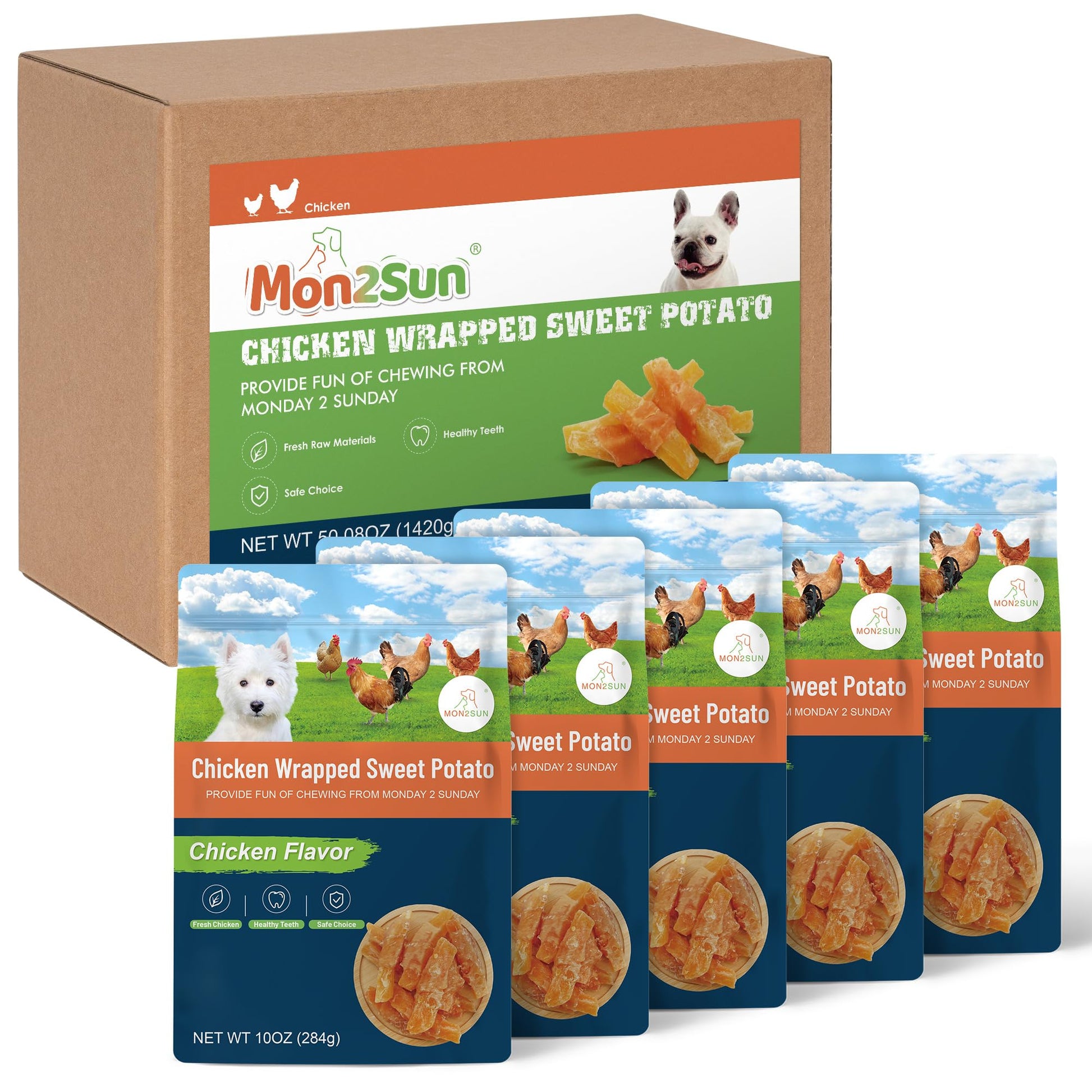 MON2SUN Dog Treats Rawhide Free Chicken Wrapped Sweet Potato Snacks, Gluten & Grain Free, Treats for Puppy and Small Dogs, (Chicken, 1.56 Pound-Pack of 1)