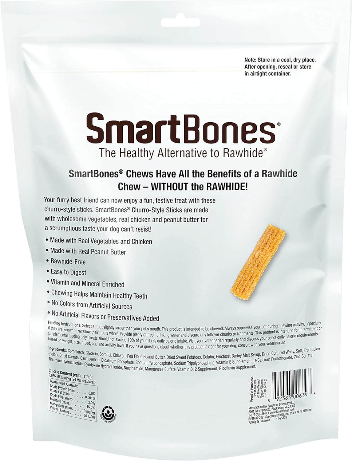 SmartBones Churro-Style Mini Sticks 28 Count, Made with Real Peanut Butter, Rawhide-Free Chews for Dogs, 7.90 Ounce (Pack of 1)