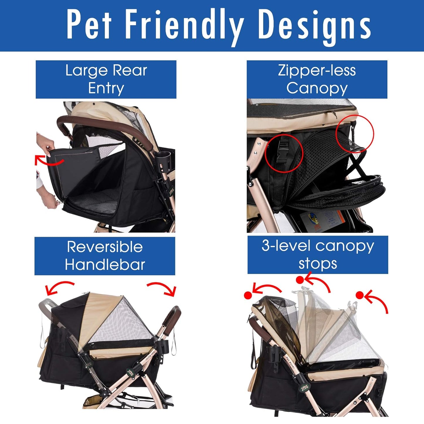 XL Extra-Long Premium Heavy Duty Dog/Cat/Pet Stroller Travel Carriage for Small, Medium, Large Pets (Taupe 2nd-Gen)