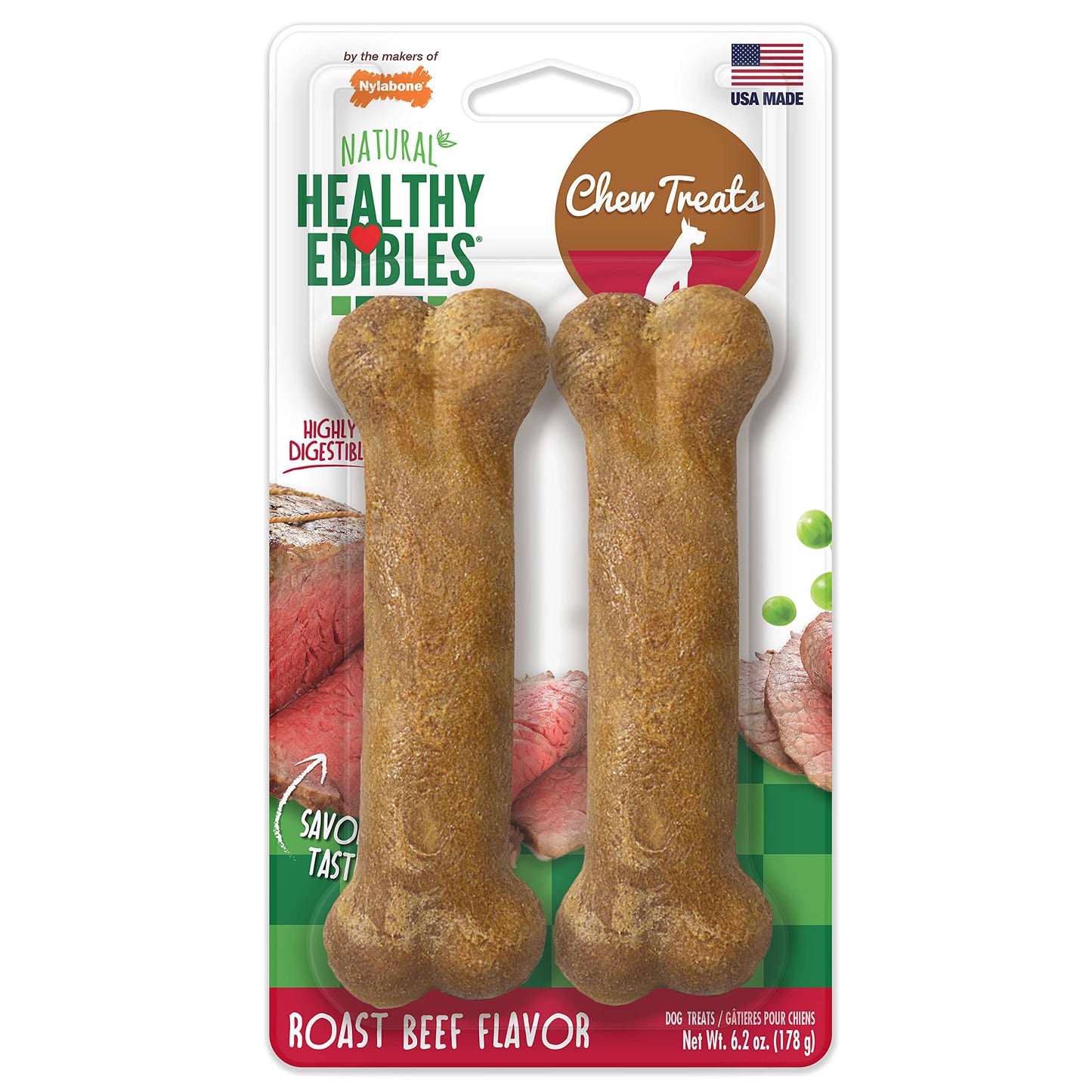 Nylabone Healthy Edibles Natural Dog Chews Long Lasting Bacon Flavor Treats for Dogs, Medium/Wolf (12 Count)