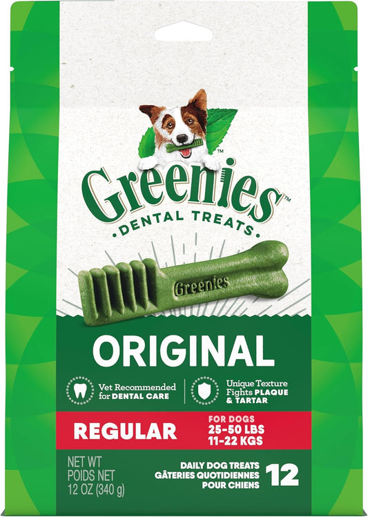 Greenies Original Regular Natural Dental Care Dog Treats, 12 oz. Pouch (12 Treats)