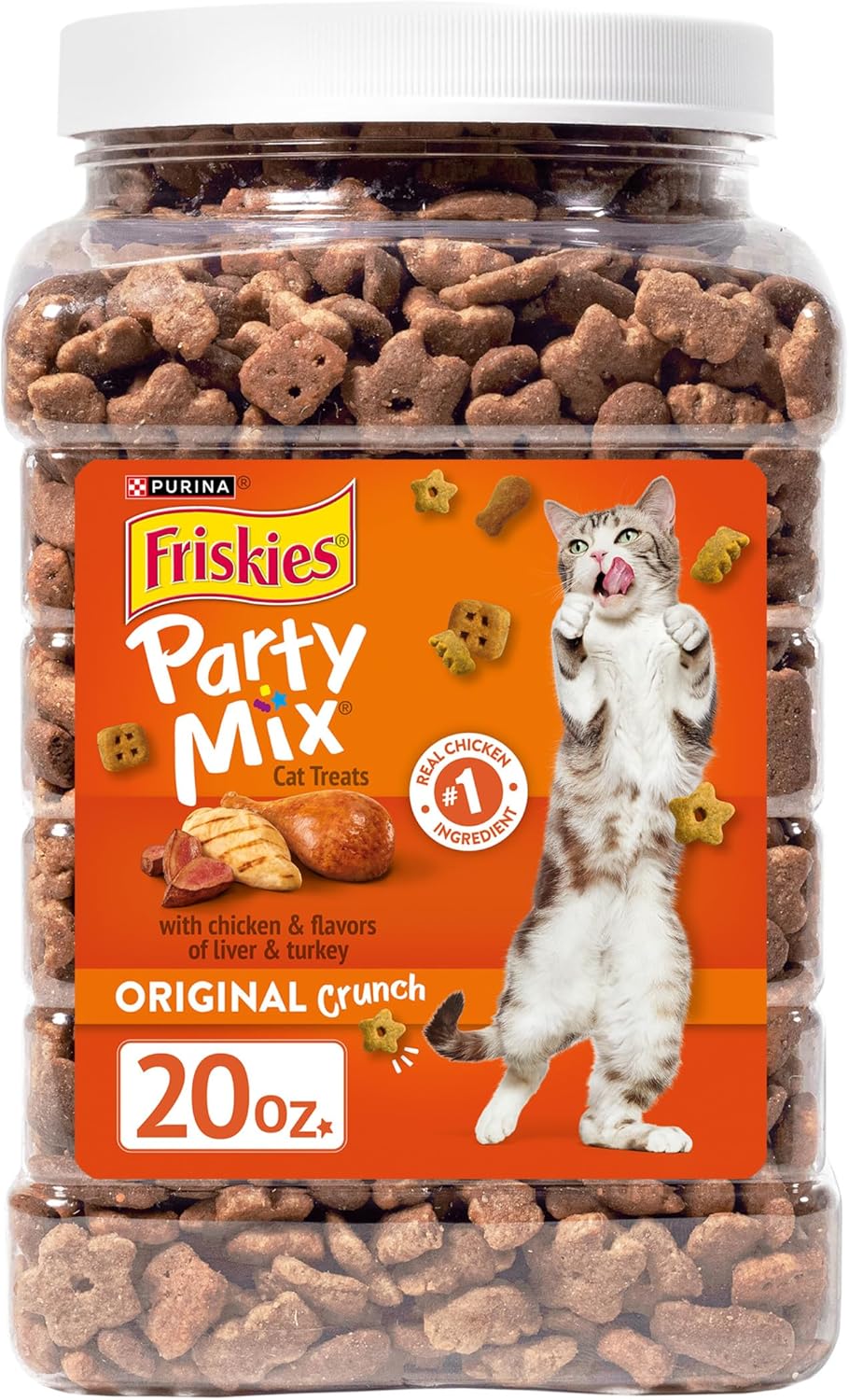 Purina Friskies Cat Treats, Party Mix Original Crunch - 20 oz. Canister