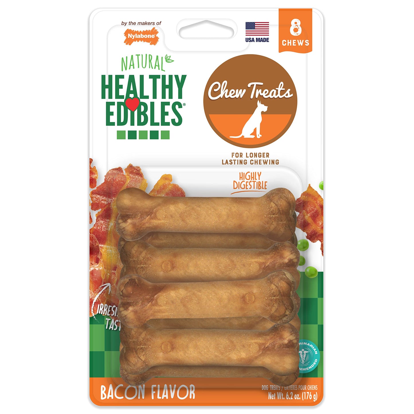 Nylabone Healthy Edibles Natural Dog Chews Long Lasting Chicken Flavor Treats for Dogs, X-Small/Petite (8 Count)