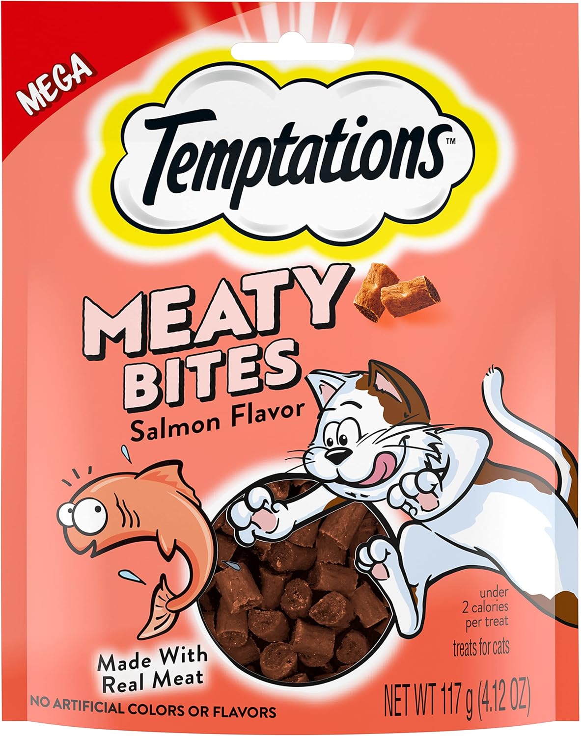 Temptations Meaty Bites Soft and Savory Cat Treats Salmon Flavor, 4.12 oz. Pouch