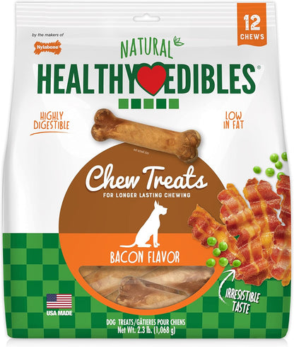 Nylabone Healthy Edibles Natural Dog Chews Long Lasting Bacon Flavor Treats for Dogs, Medium/Wolf (12 Count)