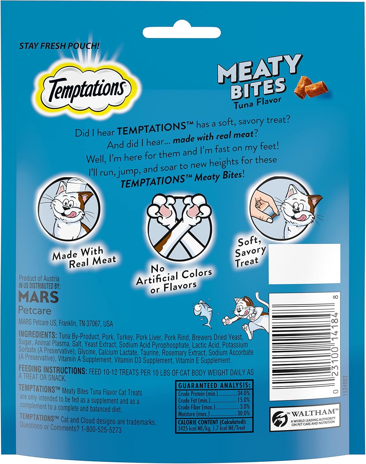 Temptations Meaty Bites Soft and Savory Cat Treats Tuna Flavor, 4.12 oz. Pouch