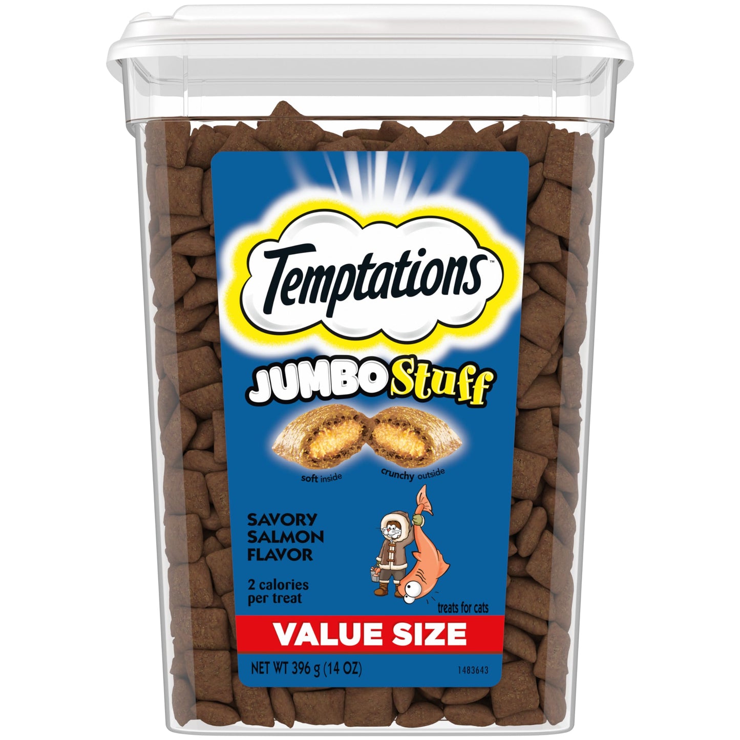 TEMPTATIONS Jumbo Stuff Crunchy and Soft Cat Treats, Tasty Chicken Flavor, 14 oz. Tub, (Pack of 1)