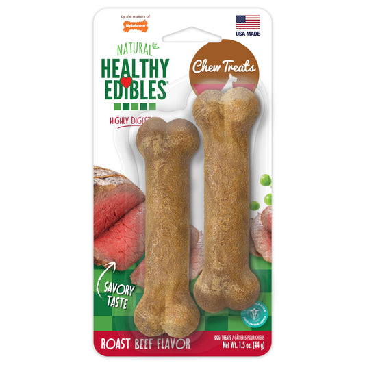 Nylabone Healthy Edibles Natural Dog Chews Long Lasting Chew Treats for Dogs, Roast Beef & Chicken Flavor, X-Small/Petite (48 Count)