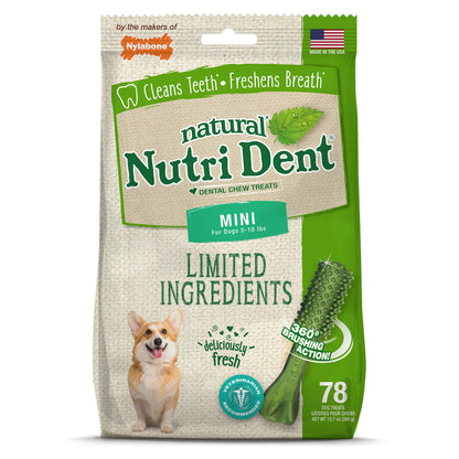 Nylabone Nutri Dent Dog Dental Chews - Natural Dog Teeth Cleaning & Breath Freshener - Dental Treats for Dogs - Fresh Breath Flavor, Mini (160 Count)