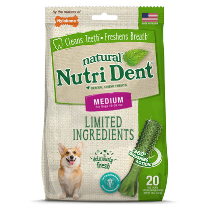 Nylabone Nutri Dent Dog Dental Chews, Natural Teeth Cleaning Dental Treats & Breath Freshener for Dogs, Filet Mignon Flavor, Medium (40 Count)