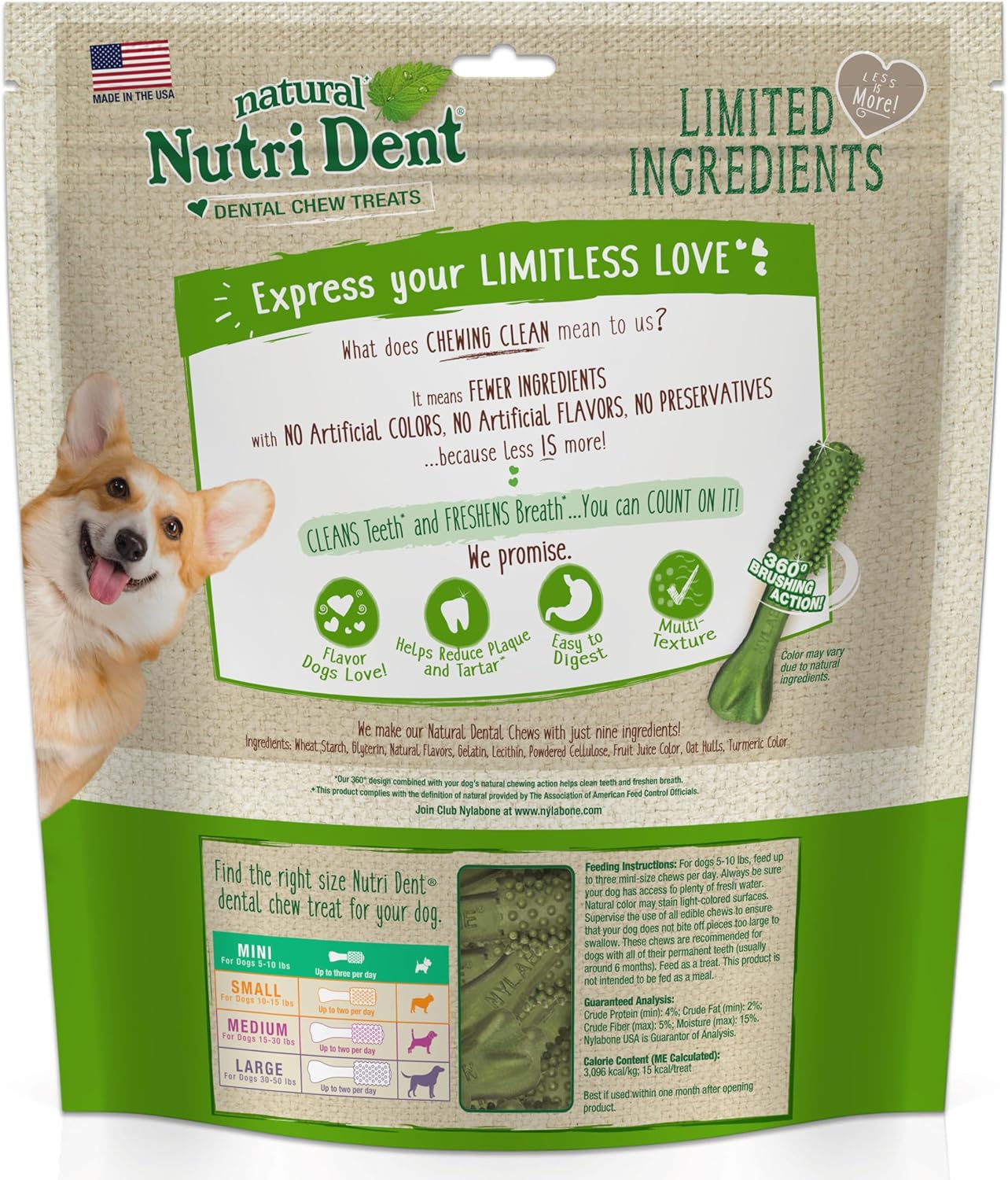 Nylabone Nutri Dent Dog Dental Chews - Natural Dog Teeth Cleaning & Breath Freshener - Dental Treats for Dogs - Fresh Breath Flavor, Mini (160 Count)