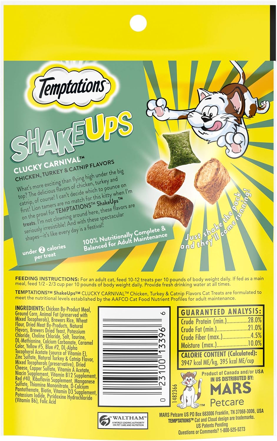 Temptations ShakeUps Crunchy and Soft Cat Treats, Clucky Carnival Flavor, (12) 2.47 oz. Pouches