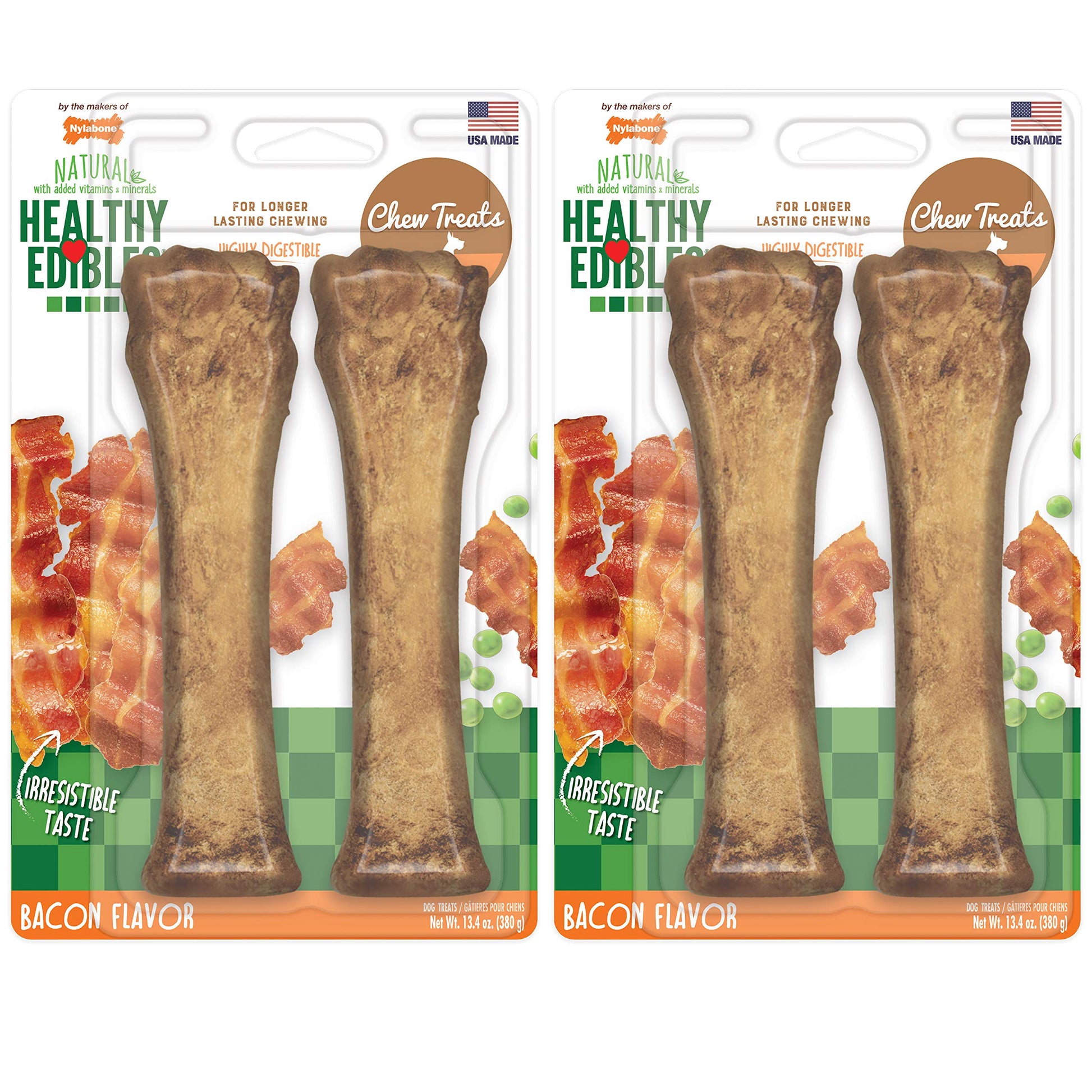 Nylabone Healthy Edibles Natural Dog Chews Long Lasting Bacon Flavor Treats for Dogs, X-Large/Souper (2 Count)