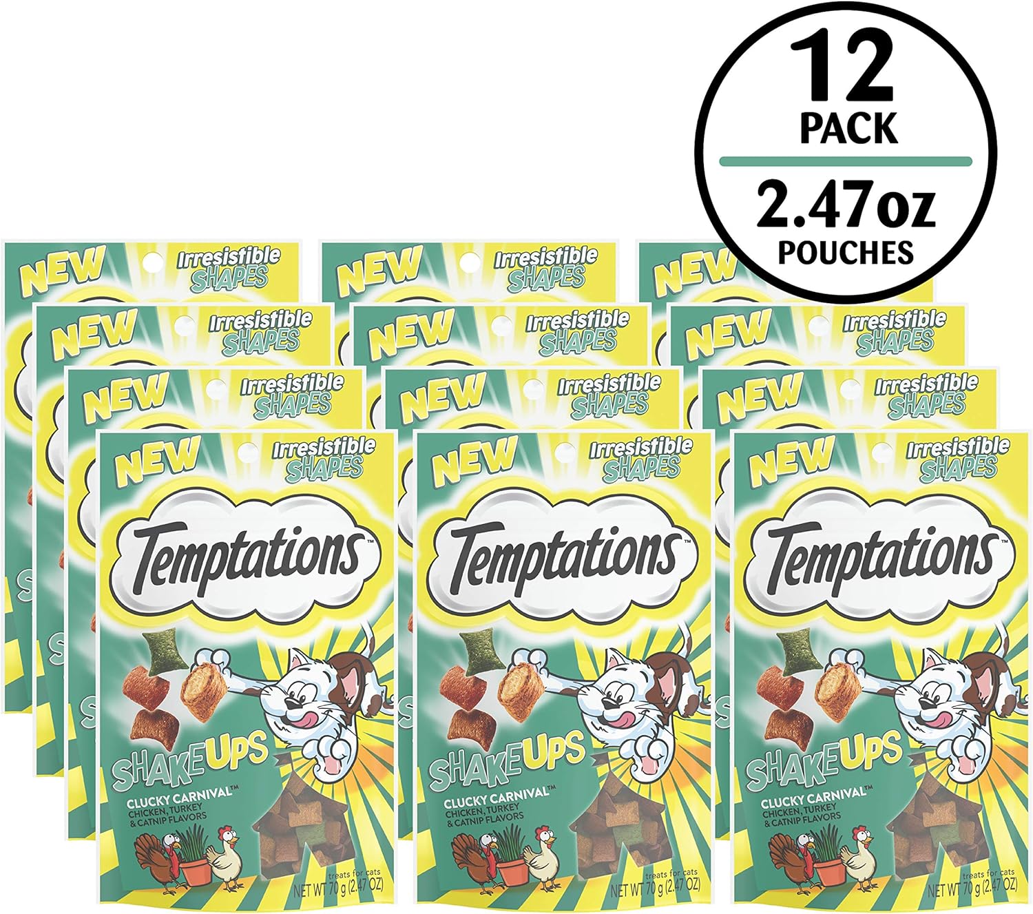 Temptations ShakeUps Crunchy and Soft Cat Treats, Clucky Carnival Flavor, (12) 2.47 oz. Pouches