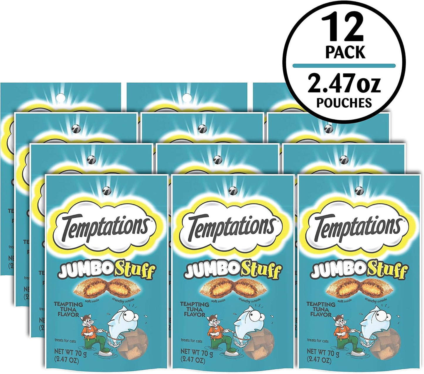 Temptations Jumbo Stuff Crunchy and Soft Cat Treats Tempting Tuna Flavor, 2.47 oz. Pouch (Pack of 12)