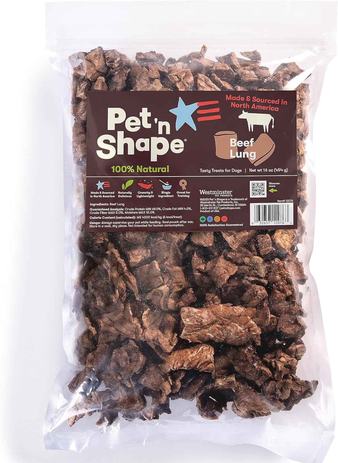 Pet 'n Shape Beef Lung Dog Treats – Made and Sourced in the USA - Training Treat, 1 Pound