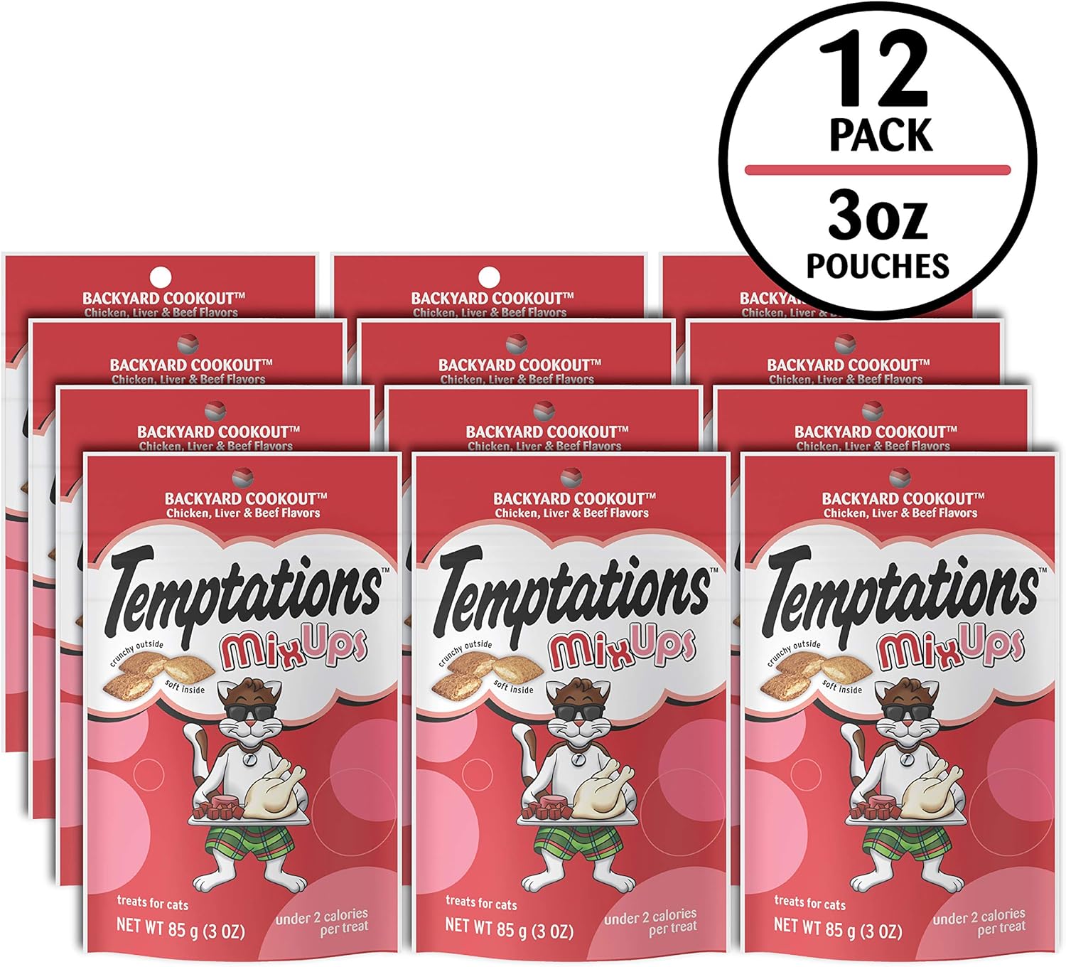 Temptations MixUps Backyard Cookout Flavor Crunchy and Soft Cat Treats, 3 oz. Pouch (Pack of 12)