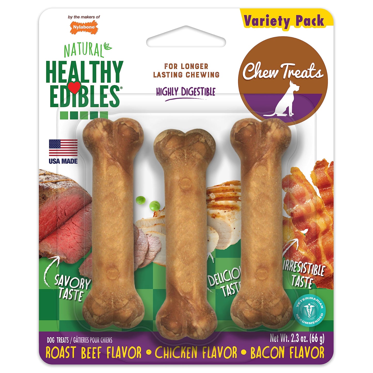 Nylabone Healthy Edibles Natural Dog Chews Long Lasting Chicken Flavor Treats for Dogs, X-Small/Petite (8 Count)