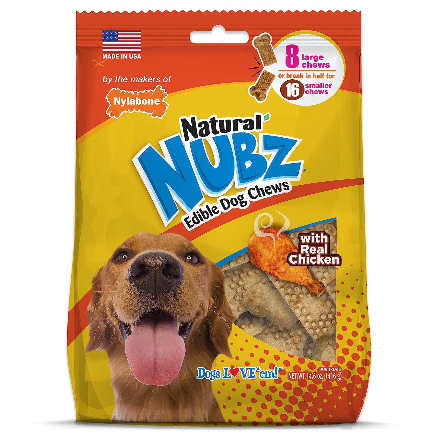 Nylabone Nubz Natural Edible Chew Treats for Dogs, Made in USA, Chicken Flavor, Large - Up to 50 lbs. (40 Count)